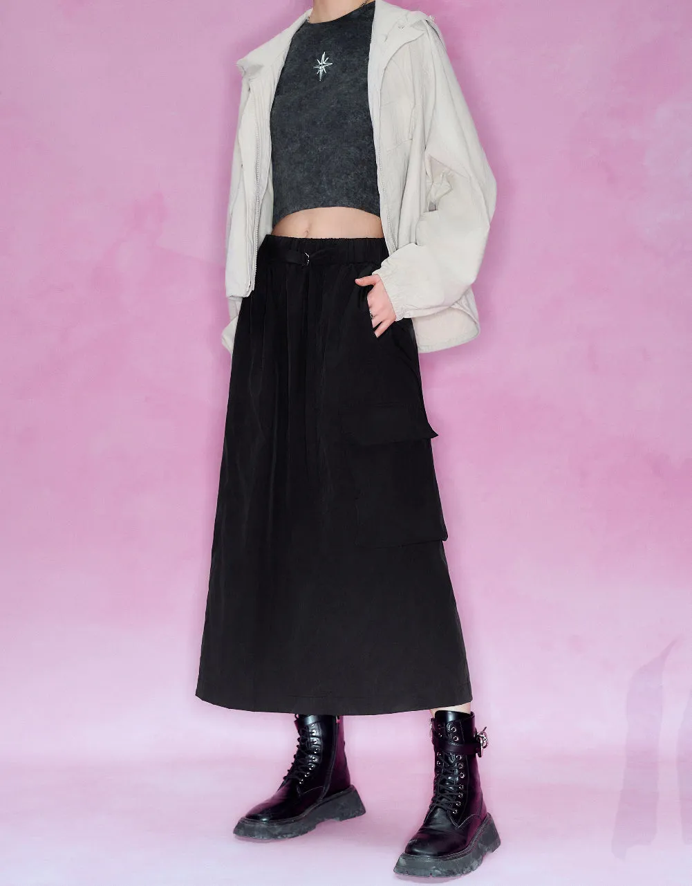 Elastic Waist Midi A-Line Skirt sold by Urban Revivo product image thumbnail 4