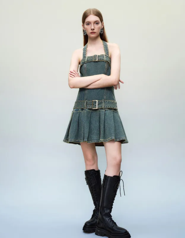 Halter Neck Denim Dress With Belt sold by Urban Revivo