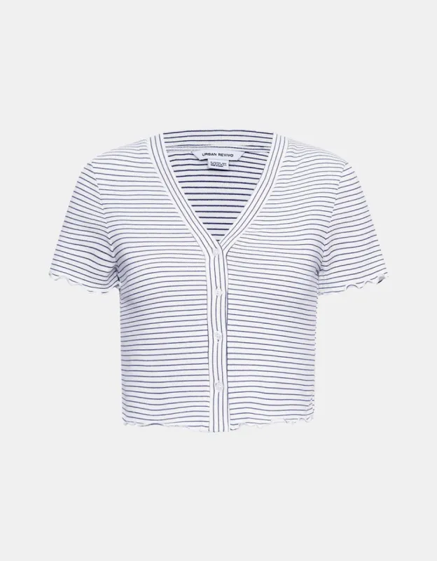 Striped Cropped Knit T-Shirt sold by Urban Revivo