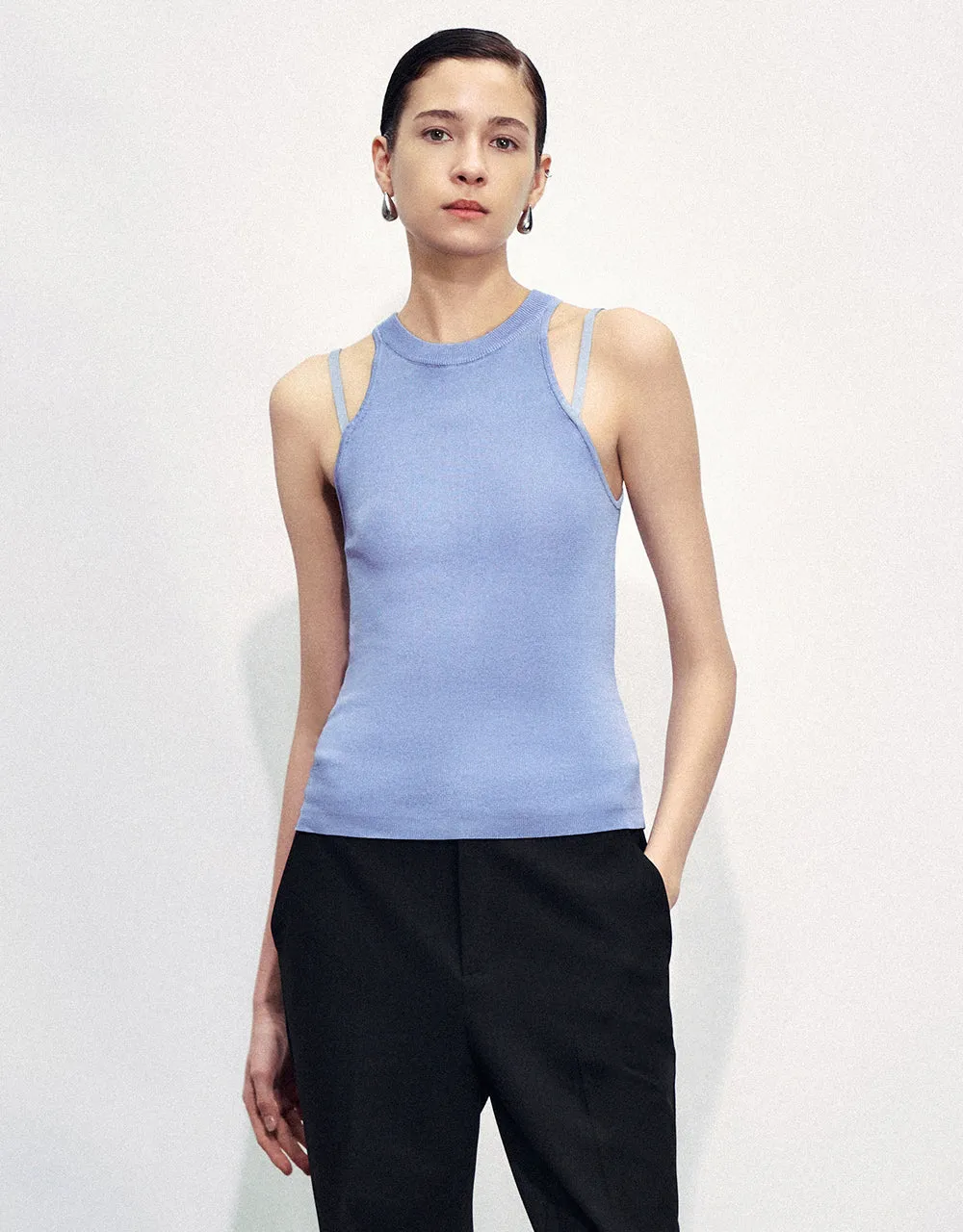 Skinny Crew Neck Knitted Tank Top sold by Urban Revivo