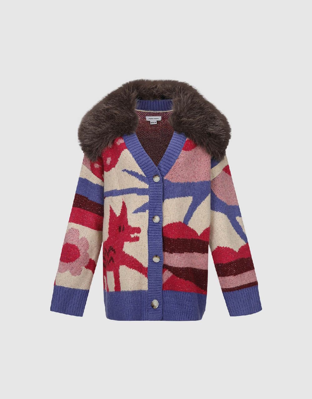 Printed V-Neck Knitted Cardigan With Furry Collar sold by Urban Revivo product image thumbnail 2