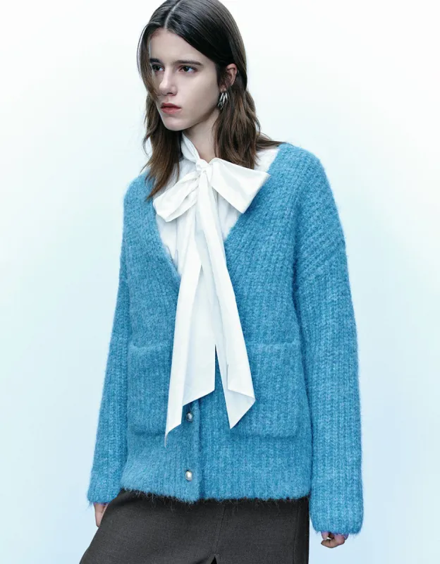 Drop Shoulder Sleeve V-Neck Knitted Cardigan sold by Urban Revivo