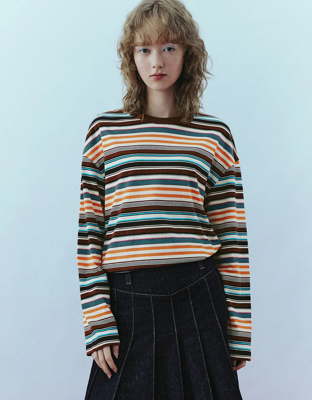 Striped Crew Neck Loose T-Shirt sold by Urban Revivo