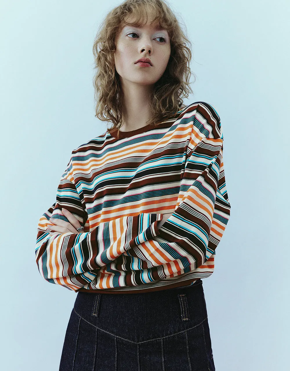 Striped Crew Neck Loose T-Shirt sold by Urban Revivo product image thumbnail 3