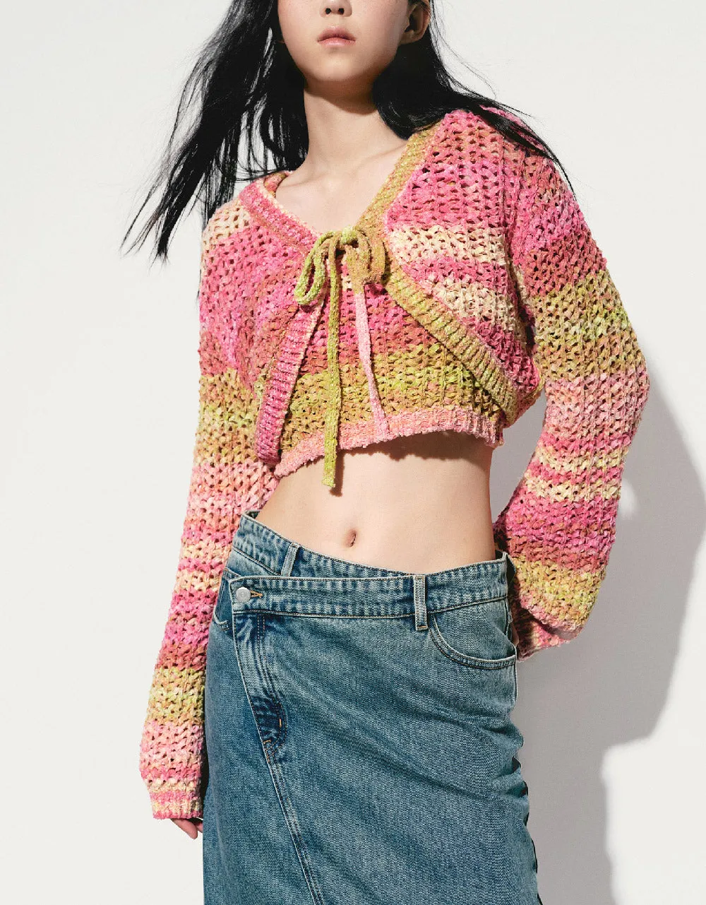 Tie Front Striped Knitted Cardigan sold by Urban Revivo product image thumbnail 2