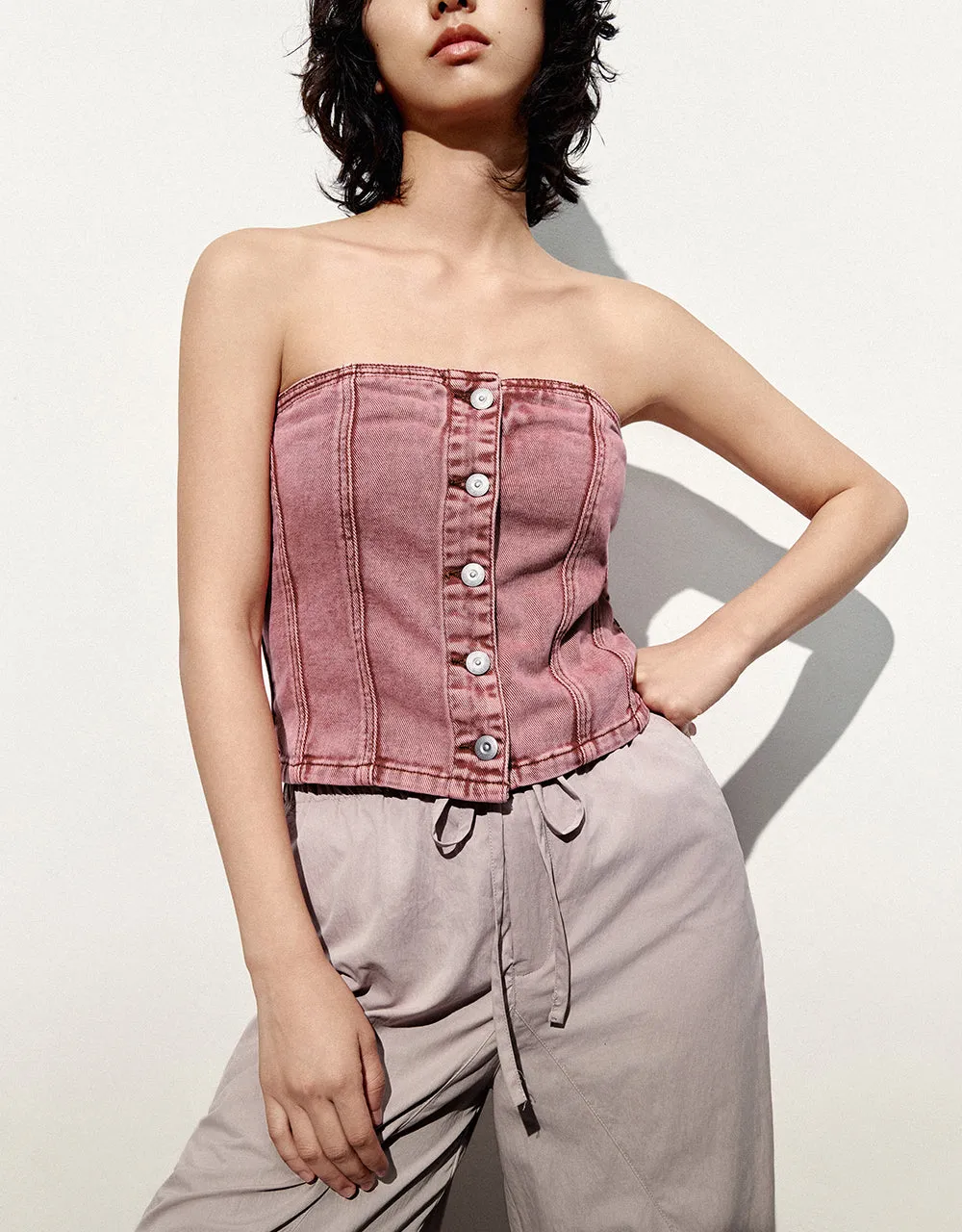 Off-Shoulder Denim Tube Top sold by Urban Revivo product image thumbnail 2