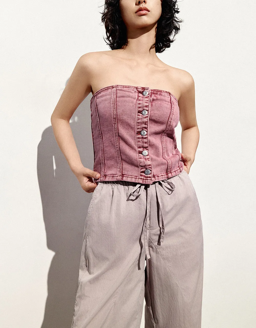 Off-Shoulder Denim Tube Top sold by Urban Revivo product image thumbnail 3