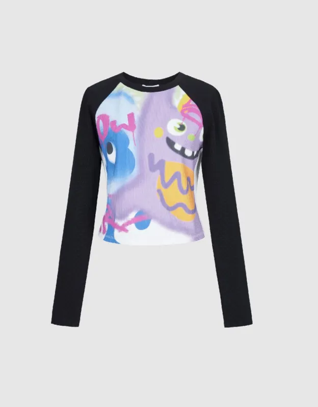 Cartoon Printed Crew Neck Knitted T-Shirt sold by Urban Revivo