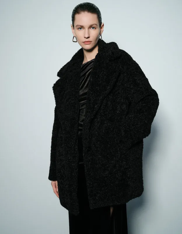 Notch Lapel Longline Furry Coat sold by Urban Revivo