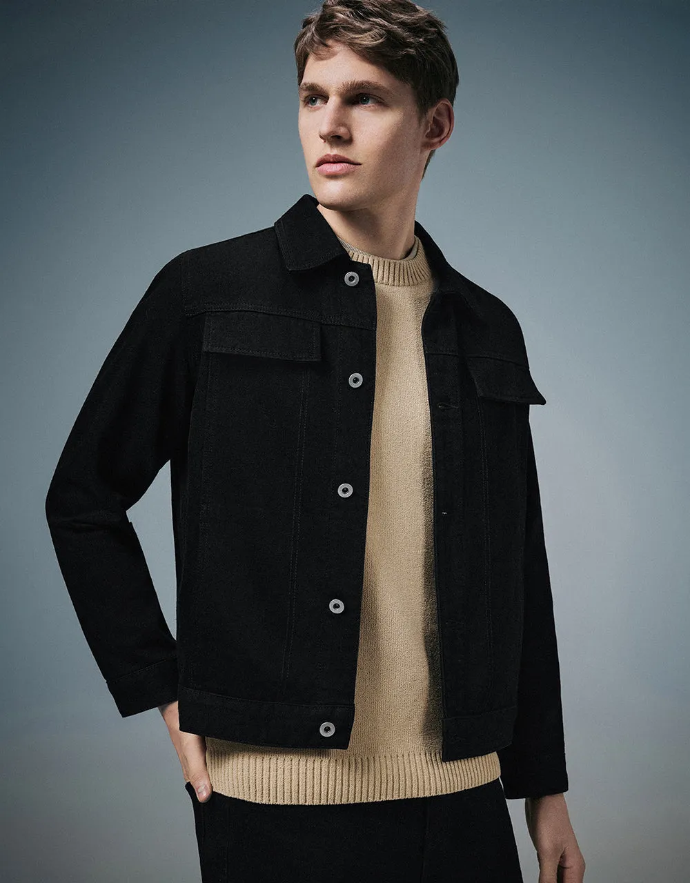 Button Up Straight Denim Shirt sold by Urban Revivo