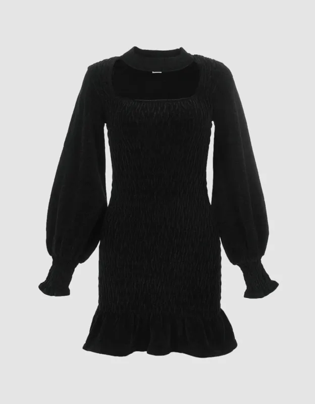 Choker Neck Puff Sleeve Knitted Dress sold by Urban Revivo