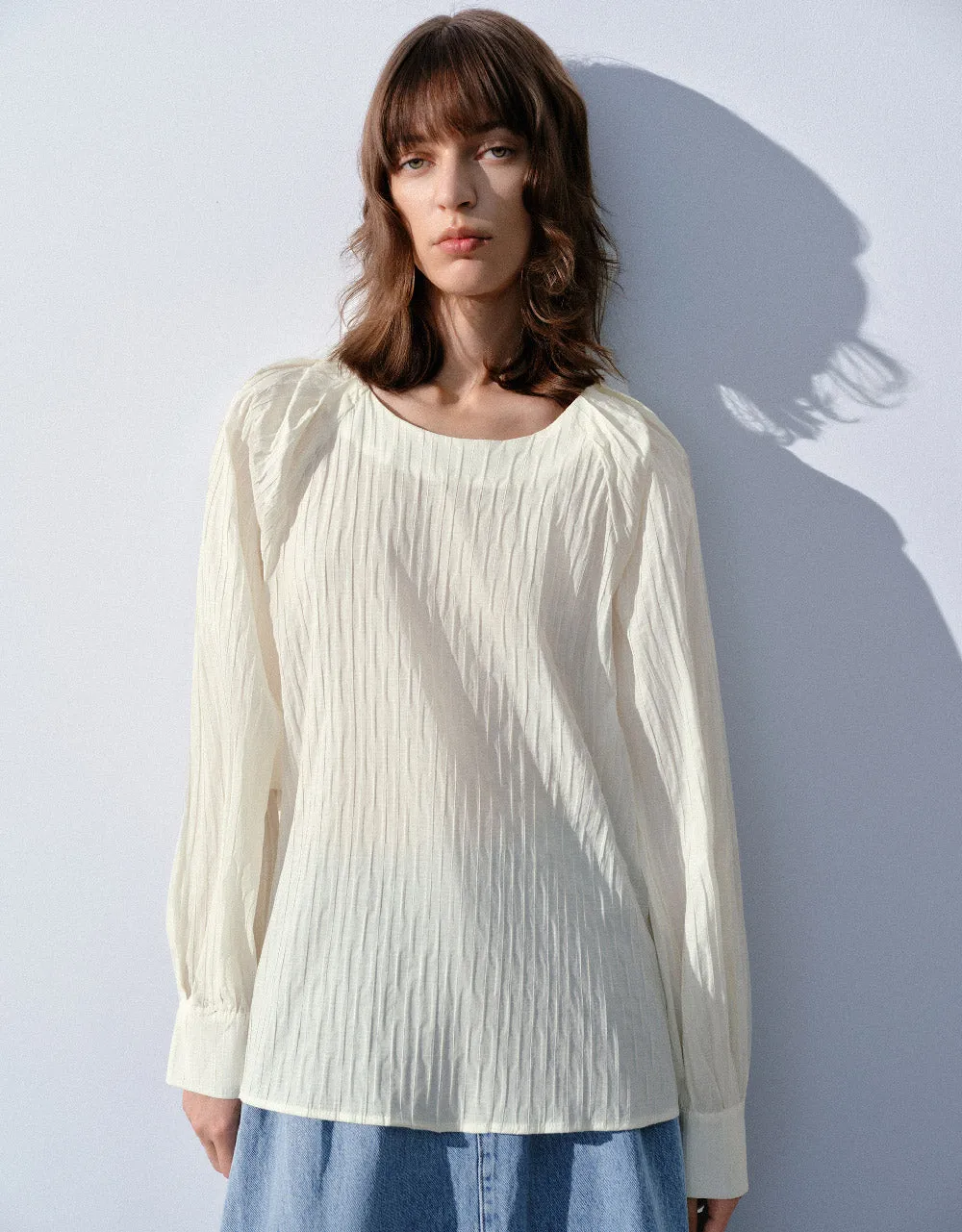 Shirred Raglan Sleeve Crew Neck Shirt sold by Urban Revivo