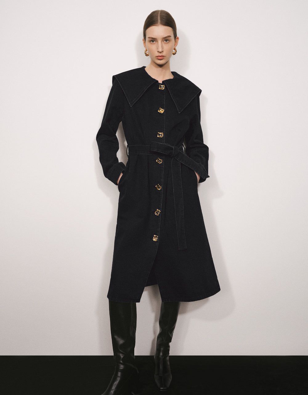 Square Buttons Denim Coat With Belt sold by Urban Revivo
