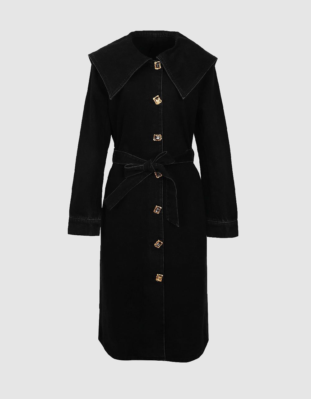 Square Buttons Denim Coat With Belt sold by Urban Revivo product image thumbnail 2