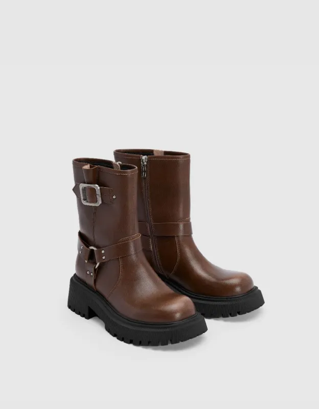 Buckle Décor Round Toe Booties sold by Urban Revivo