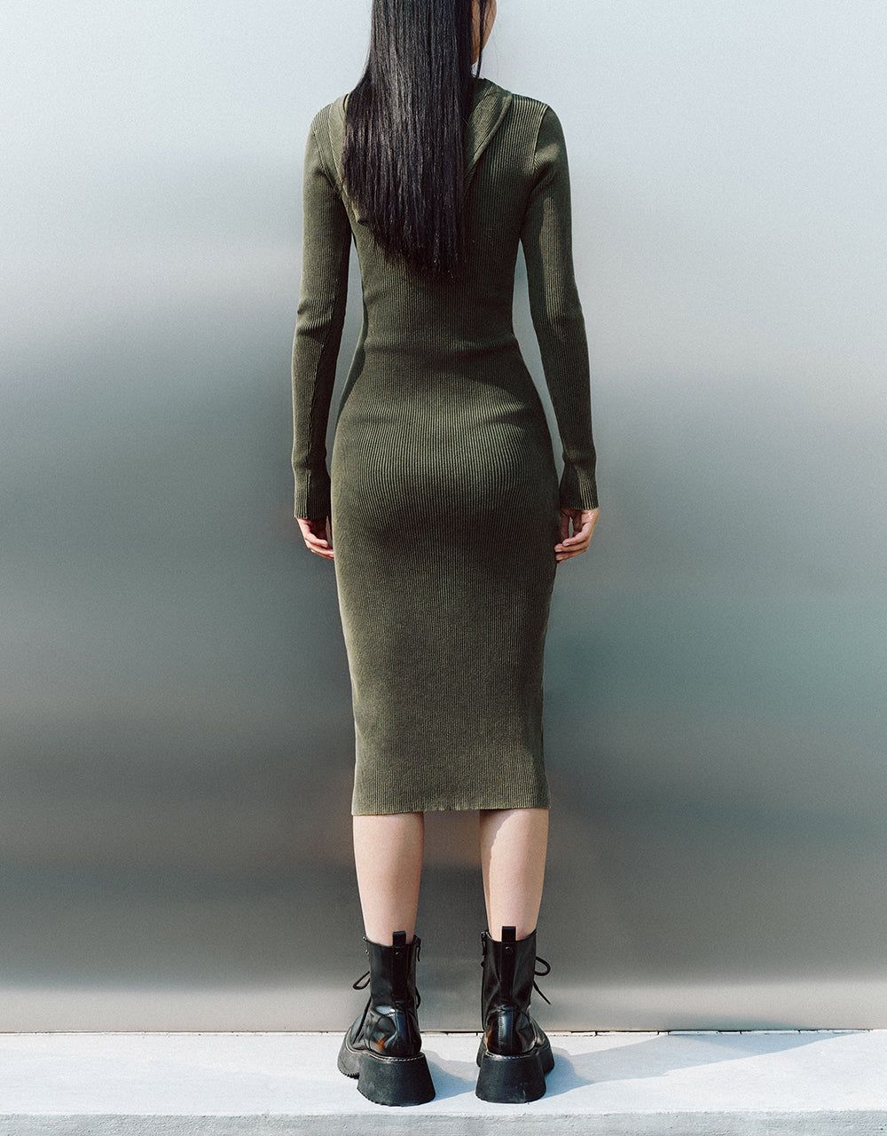 Zip Half Placket Hooded Knitted Dress sold by Urban Revivo product image thumbnail 4