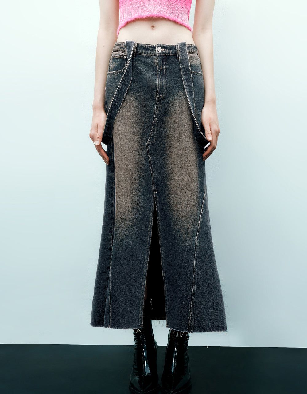 Split Hem Midi A-Line Denim Skirt sold by Urban Revivo product image thumbnail 2