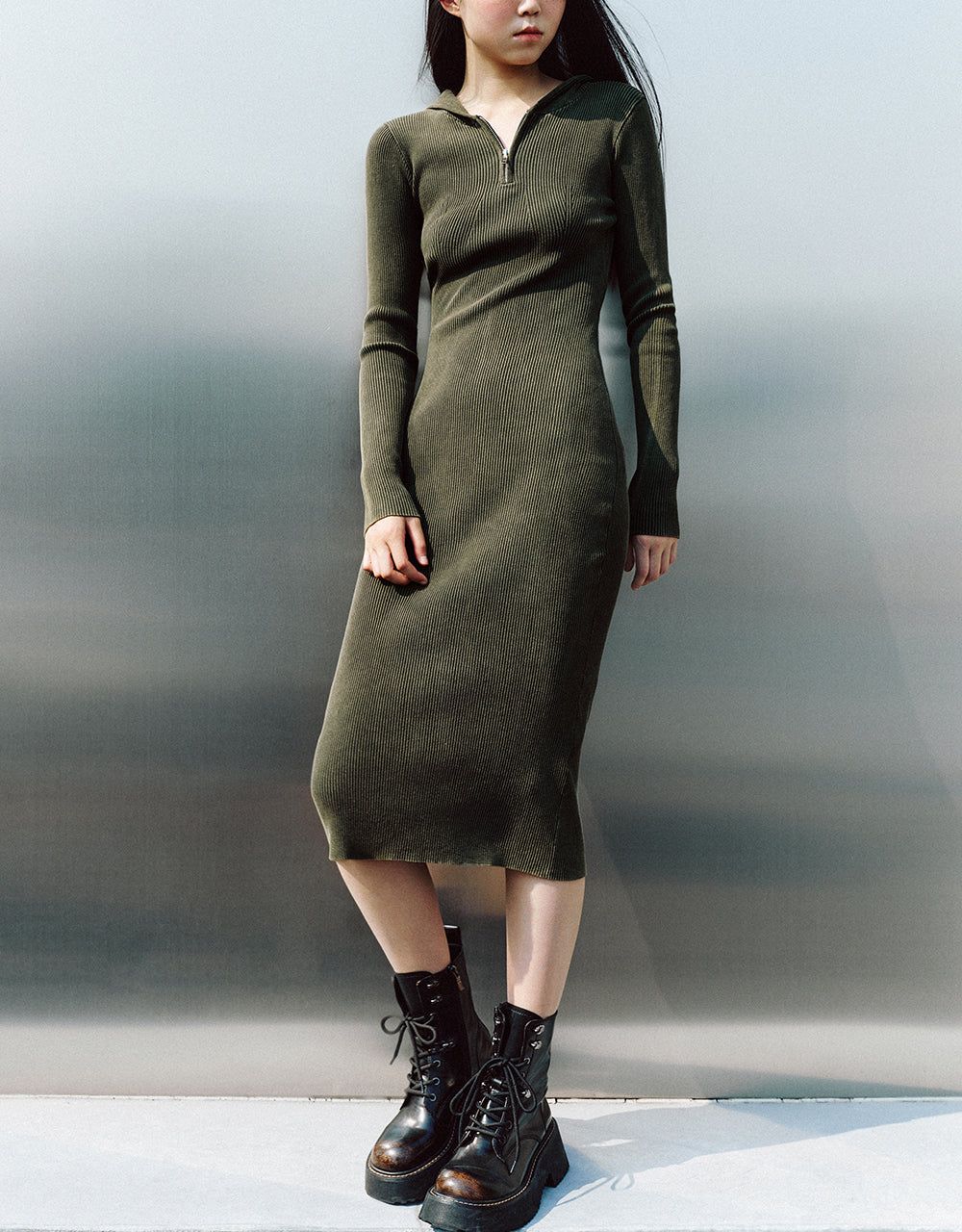 Zip Half Placket Hooded Knitted Dress sold by Urban Revivo product image thumbnail 3