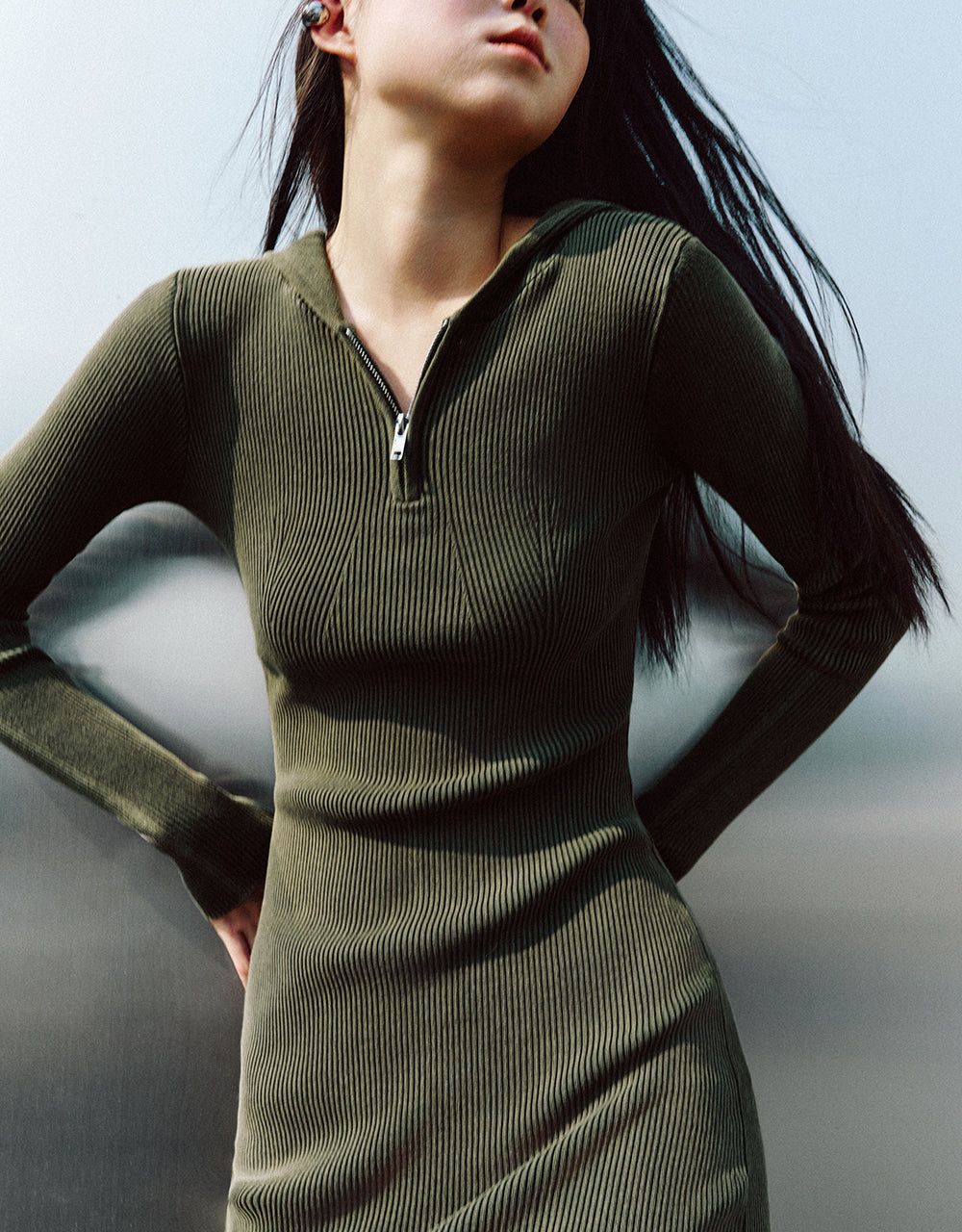 Zip Half Placket Hooded Knitted Dress sold by Urban Revivo product image thumbnail 5