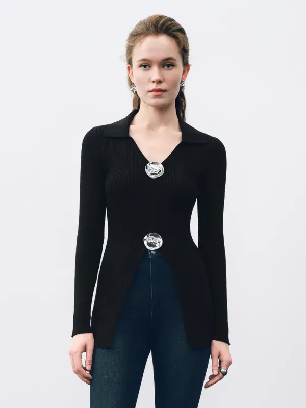 Fluid Metal Buttons Skinny Knitted Cardigan sold by Urban Revivo