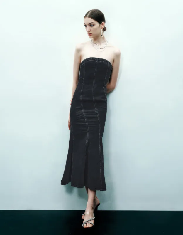 Sleeveless Off-Shoulder Denim Dress sold by Urban Revivo