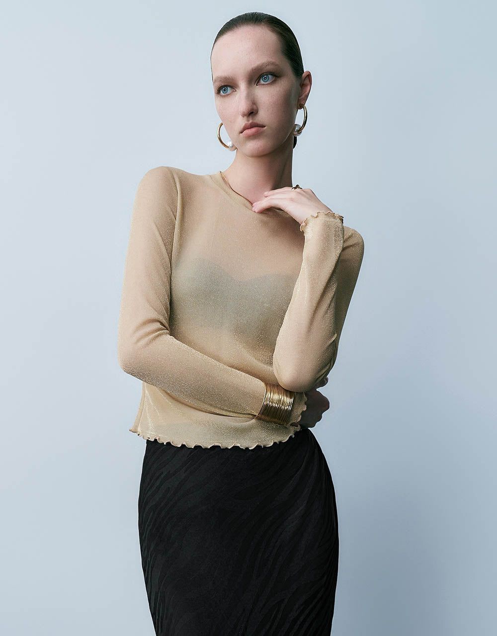 Lettuce Trim Stand Collar Skinny T-Shirt sold by Urban Revivo