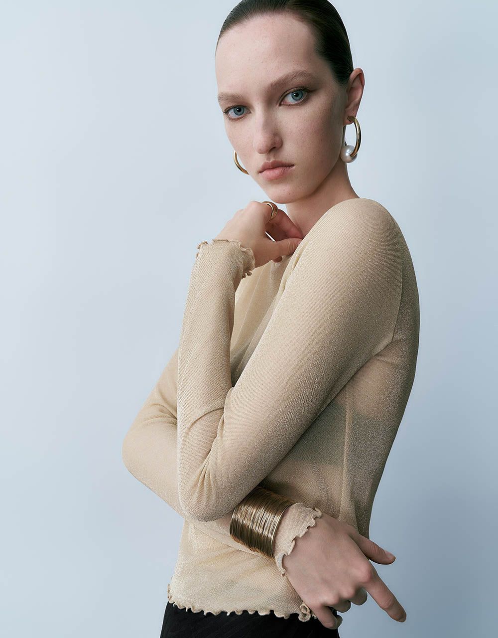 Lettuce Trim Stand Collar Skinny T-Shirt sold by Urban Revivo product image thumbnail 2