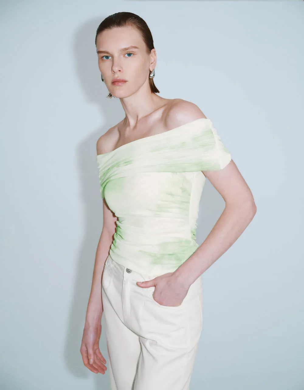 Printed Off-Shoulder Skinny T-Shirt sold by Urban Revivo product image thumbnail 3