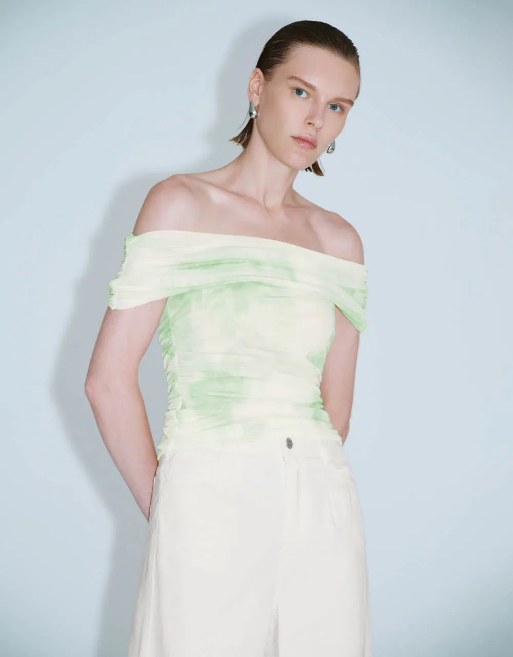 Printed Off-Shoulder Skinny T-Shirt sold by Urban Revivo