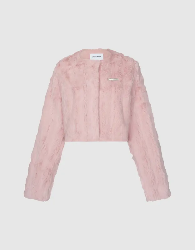 Furry Crew Neck Straight Coat sold by Urban Revivo