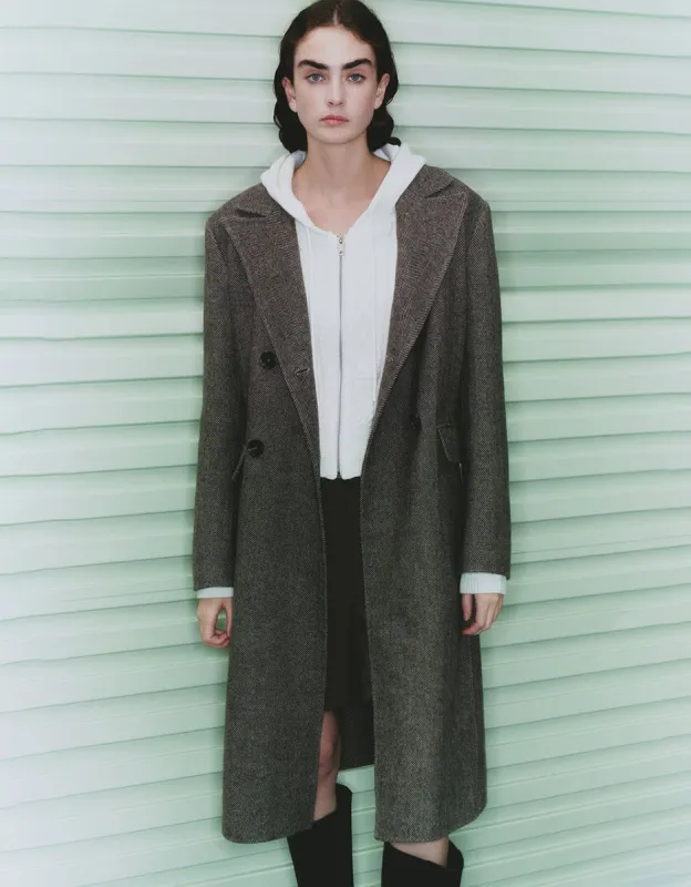 Peaked Lapel Woolen Coat With Belt sold by Urban Revivo