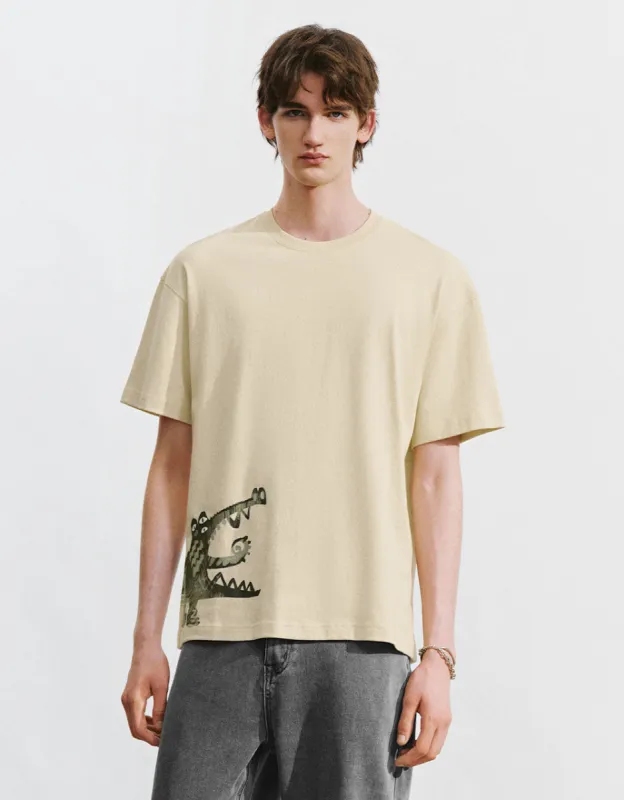 Printed Crew Neck Loose T-Shirt sold by Urban Revivo