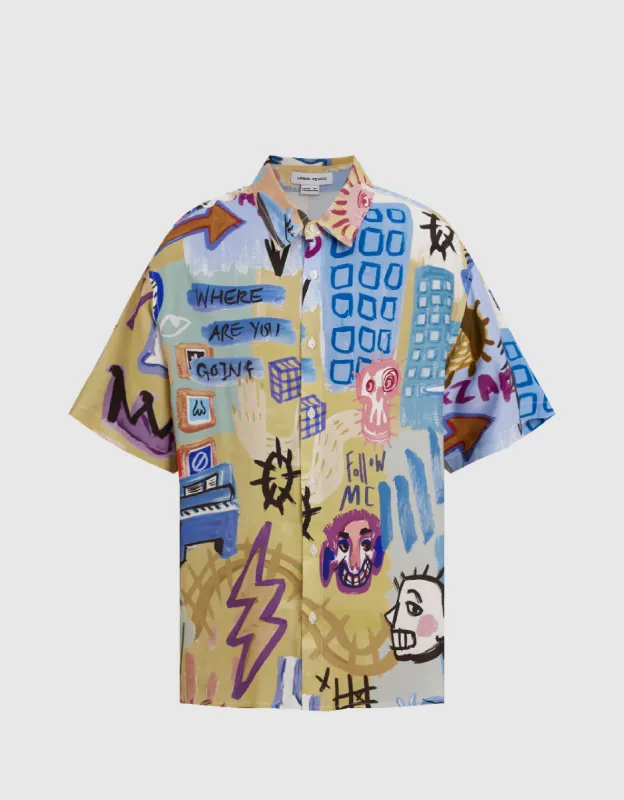 Graffiti Printed Loose Shirt sold by Urban Revivo