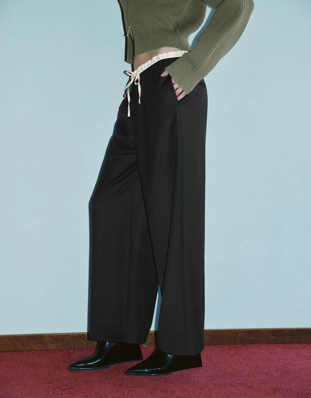 Drawstring Waist Wide-Leg Pants sold by Urban Revivo product image thumbnail 4