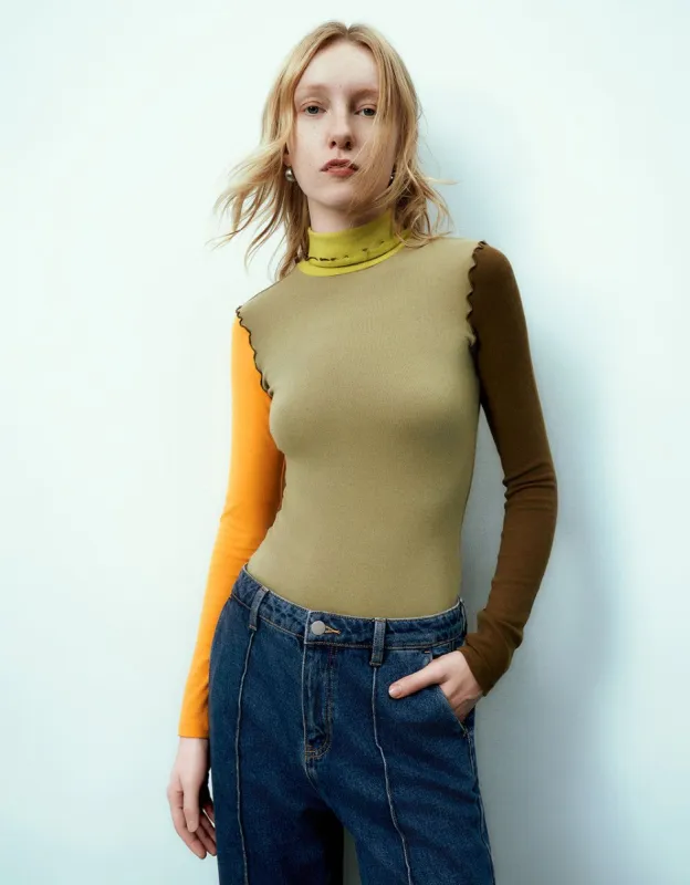 Colorblocks Turtle Neck Knitted T-Shirt sold by Urban Revivo