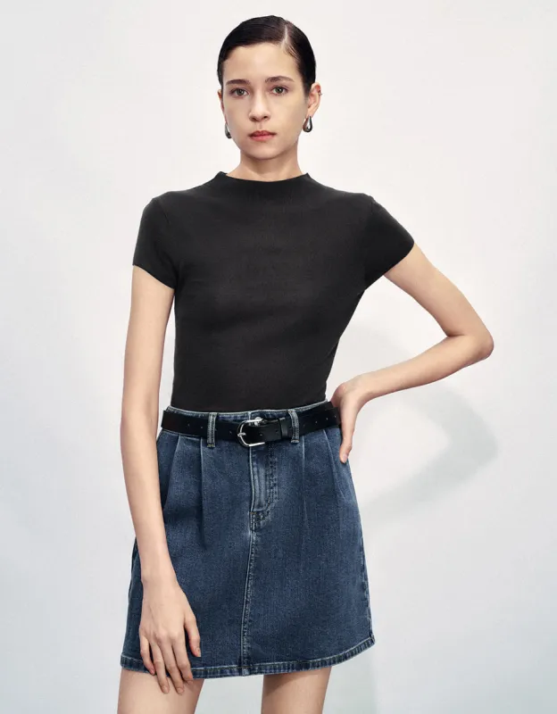 Stand Collar Skinny Knitted T-Shirt sold by Urban Revivo