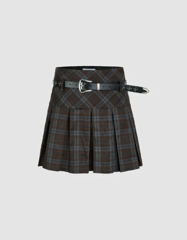 Pleated Plaid Mini A-Line Skirt sold by Urban Revivo