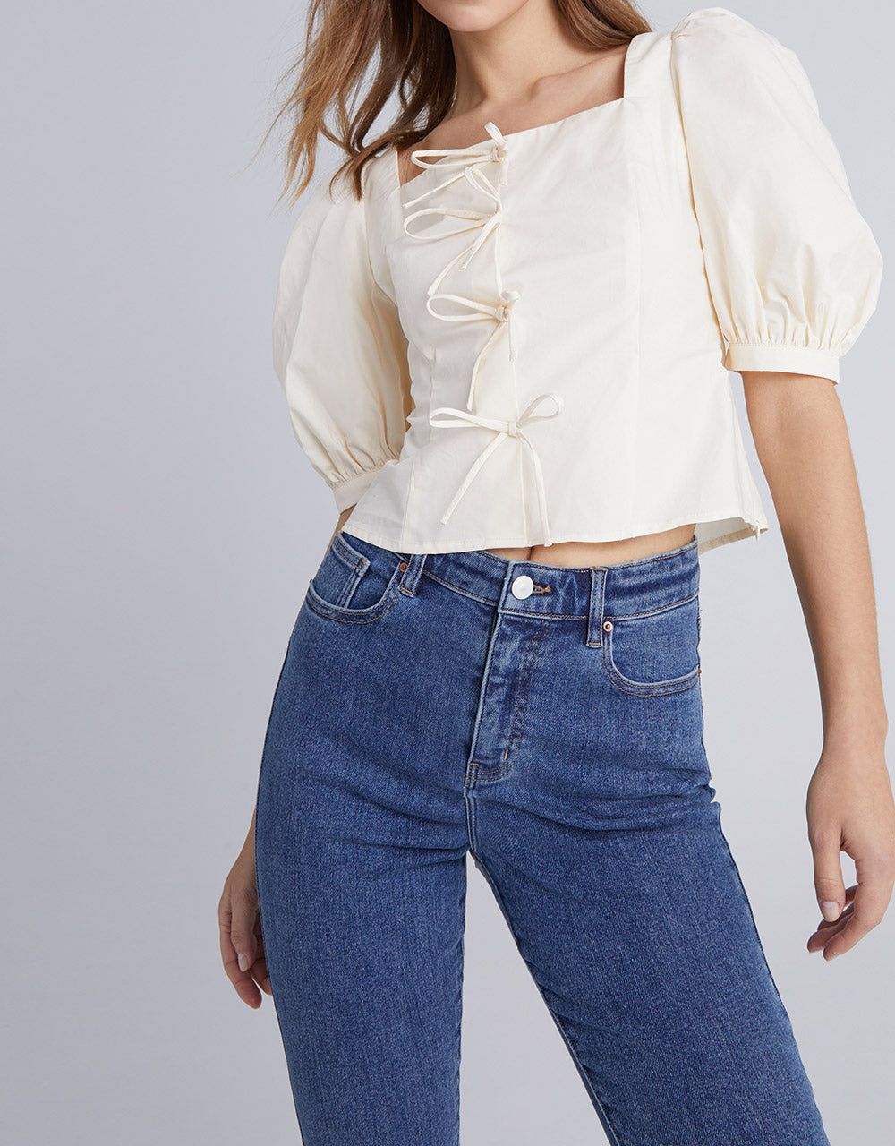 Tie Front Puff Sleeve Square Neck Blouse sold by Urban Revivo product image thumbnail 2