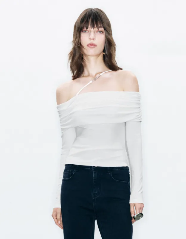 Off-Shoulder Skinny T-Shirt sold by Urban Revivo