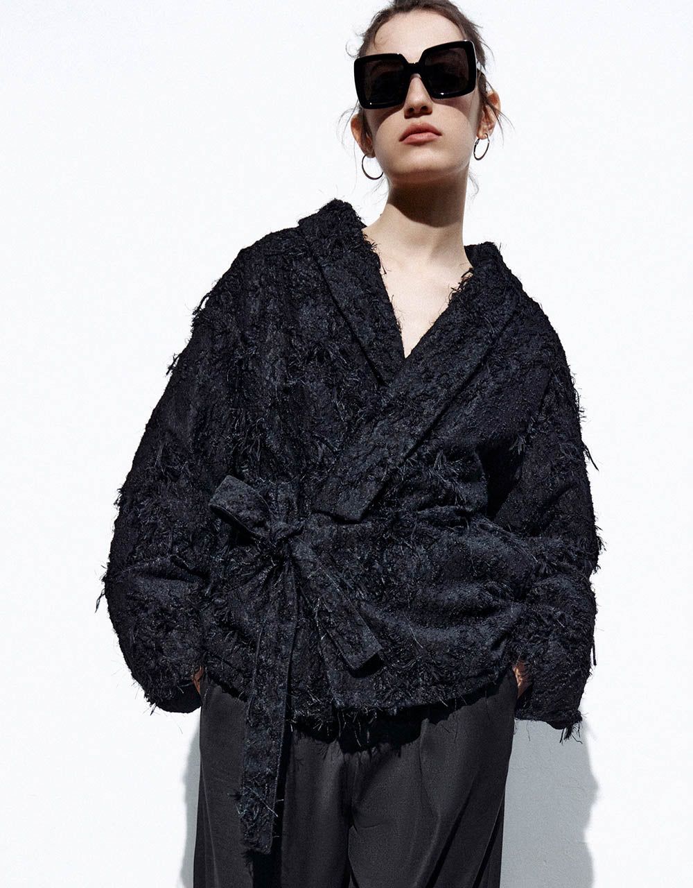 Furry V-Neck Straight Jacket sold by Urban Revivo