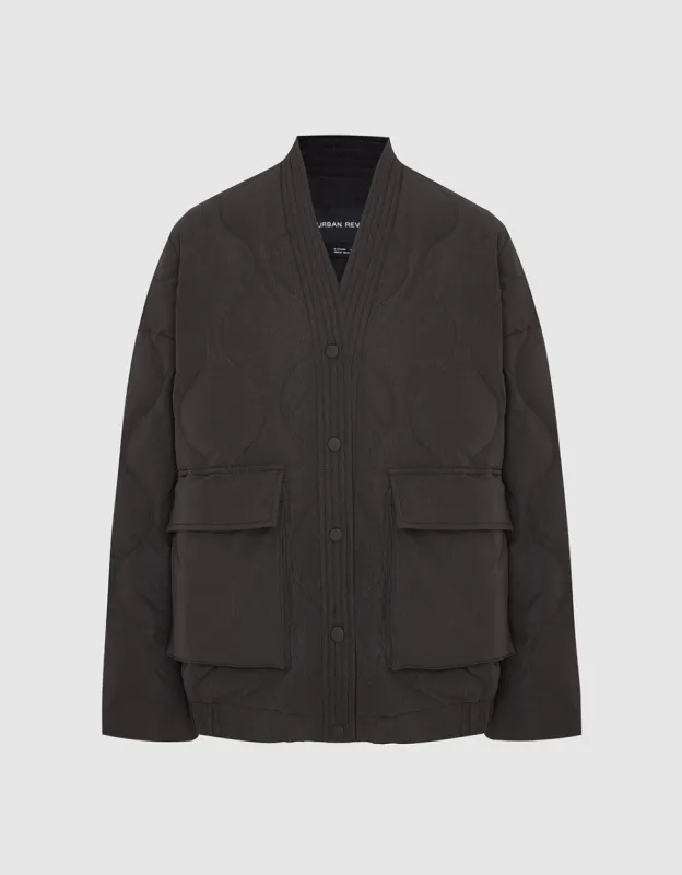 Drop Shoulder Sleeve V-Neck Down Jacket sold by Urban Revivo