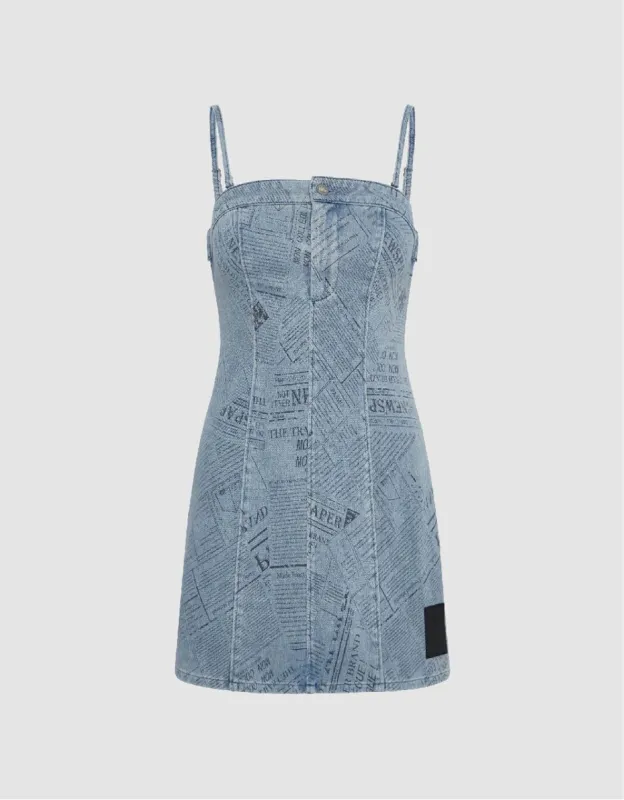 Printed Denim Strappy Dress made by Urban Revivo