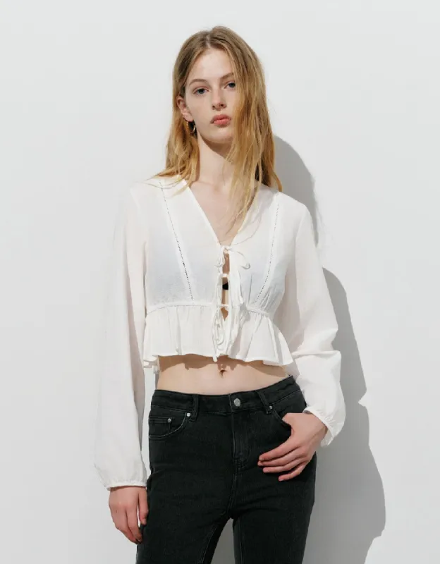 Tie Front V-Neck Shirt sold by Urban Revivo