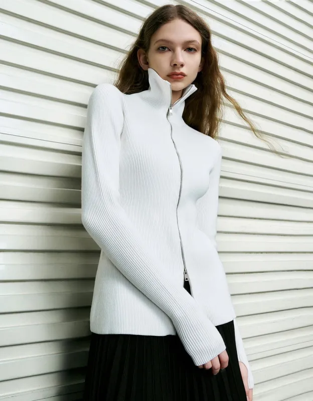 Zipper Front Skinny Knitted Cardigan sold by Urban Revivo