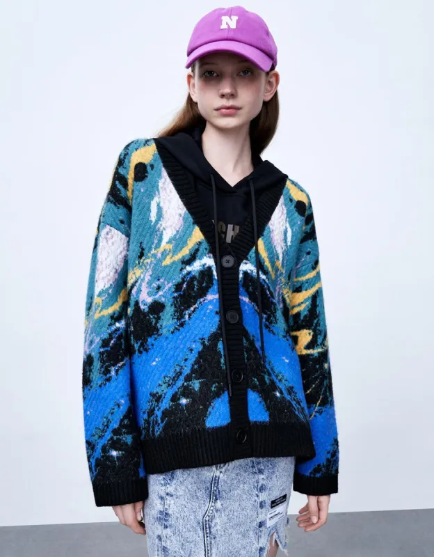 Printed V-Neck Knitted Cardigan sold by Urban Revivo