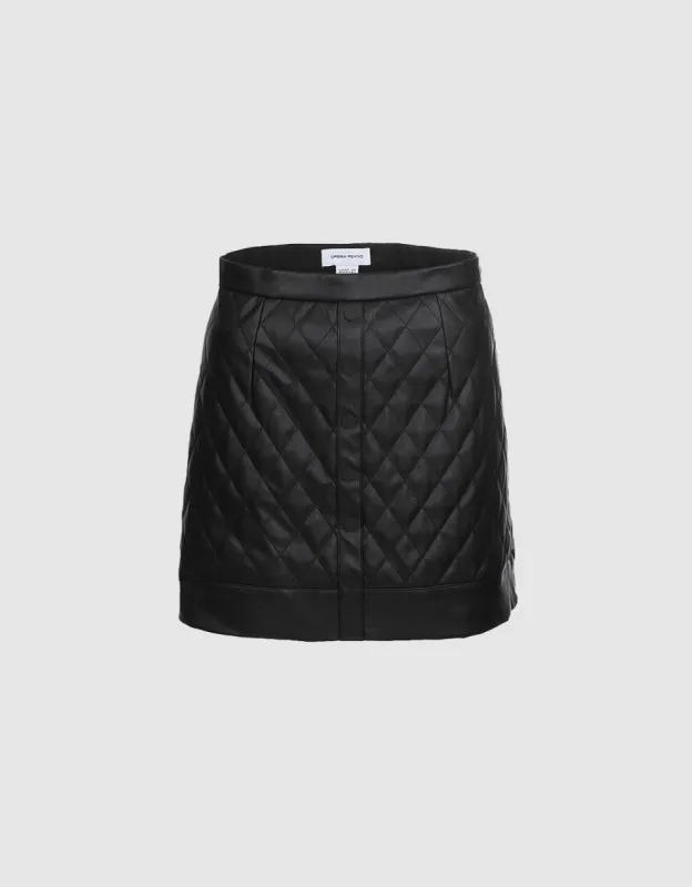 Vegan Leather Quilted Button Front Skirt sold by Urban Revivo
