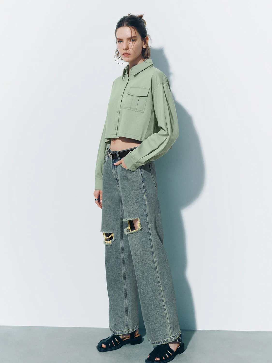 Cropped Button Up Loose Shirt sold by Urban Revivo product image thumbnail 5