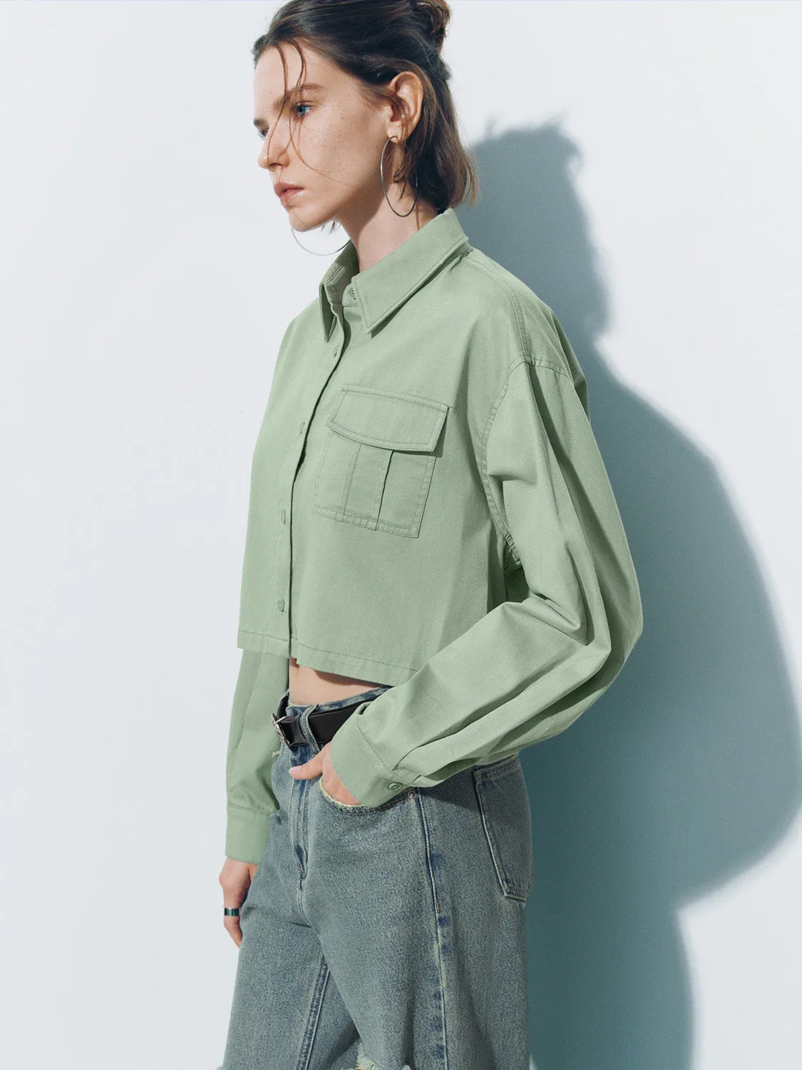 Cropped Button Up Loose Shirt sold by Urban Revivo product image thumbnail 3