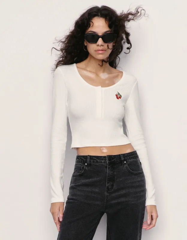 Fruit Embossed U Neck Skinny Knitted T-Shirt sold by Urban Revivo