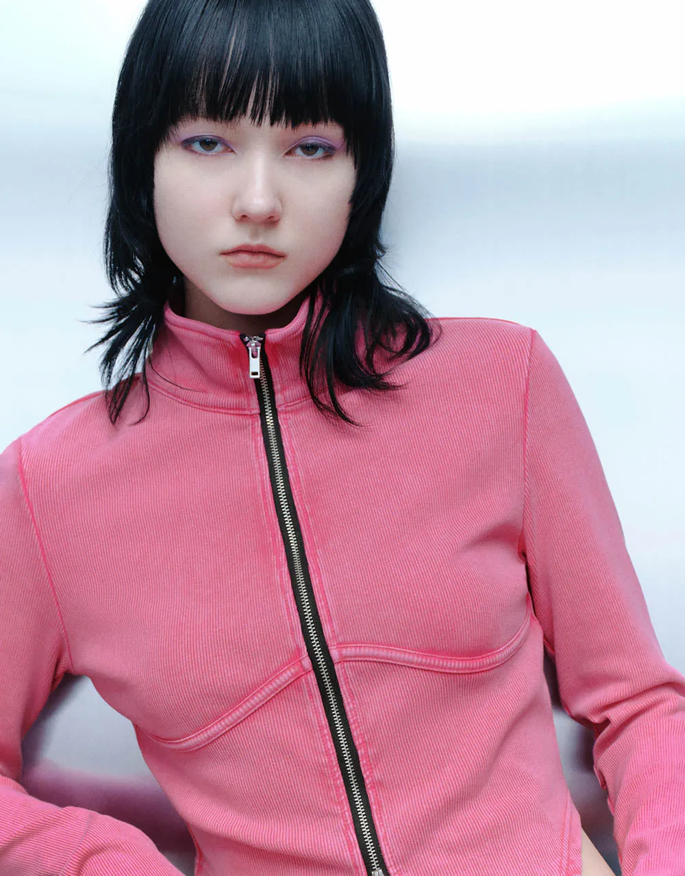 Zipper Front Stand Collar Skinny Shirt sold by Urban Revivo product image thumbnail 4